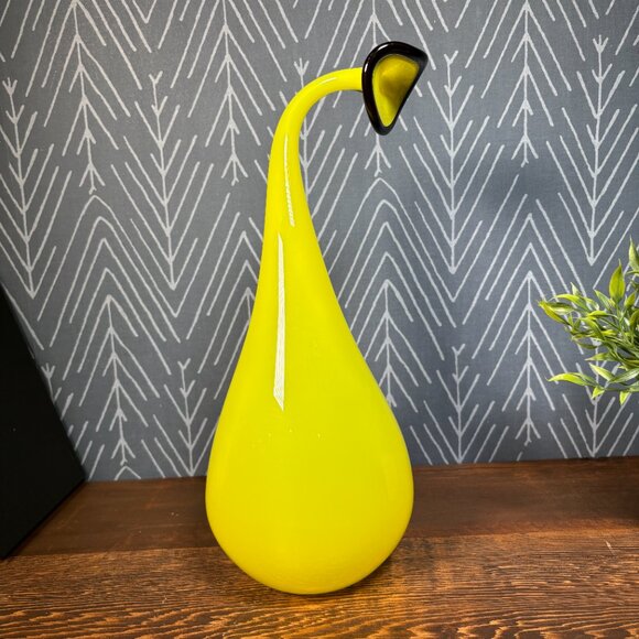 Vintage Yellow Glass Vase Hand-Blown Art Glass Sculpture Unique Home Gift - Picture 3 of 16